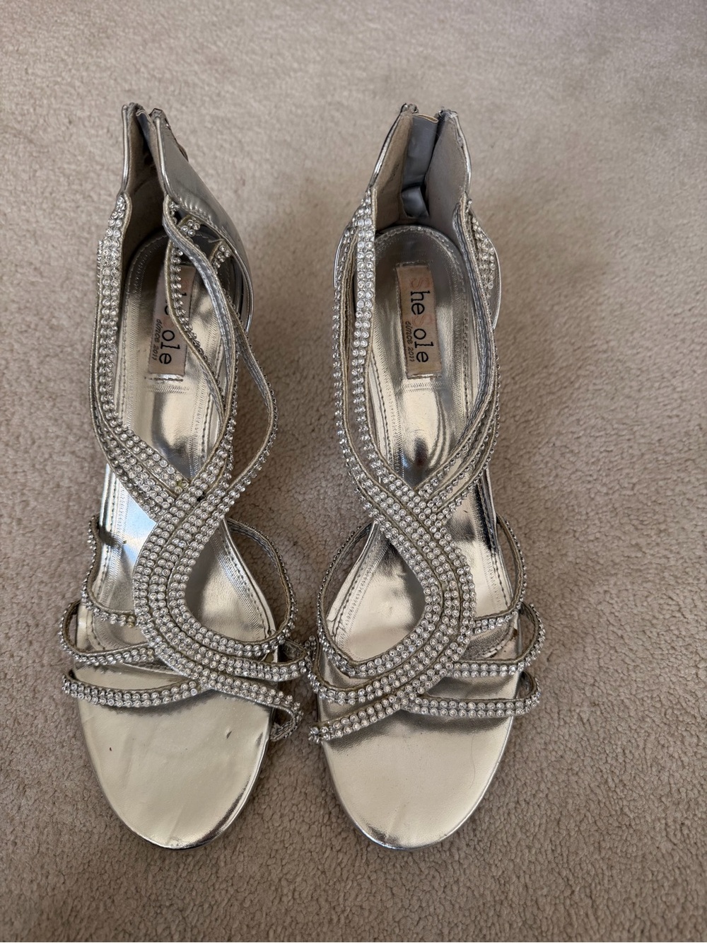 Silver Crystal Embellished Strappy Heels